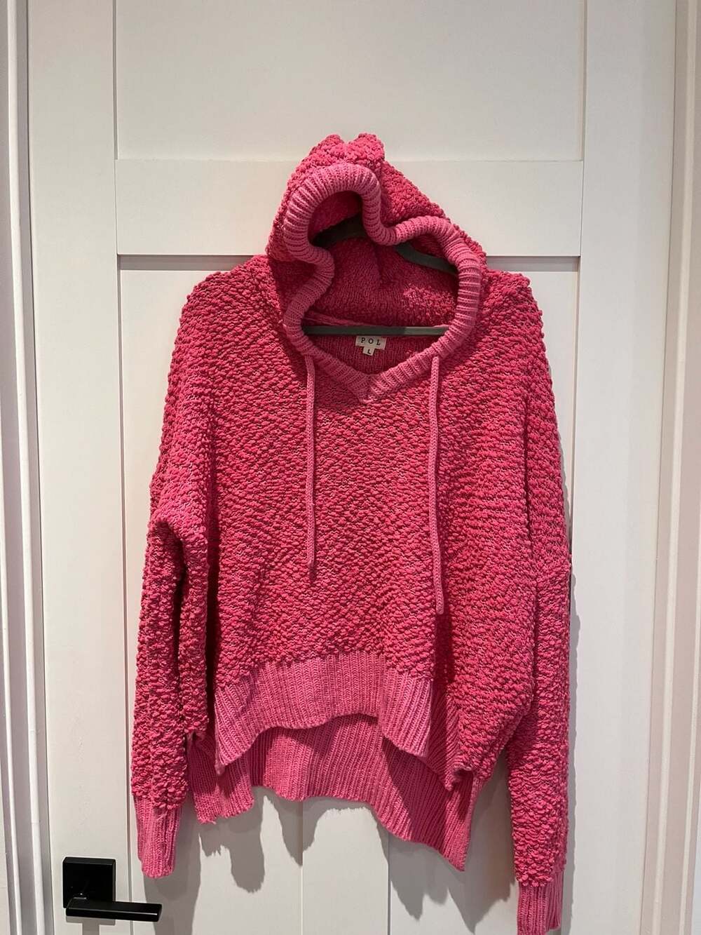 POL Women's Pink Popcorn Knit Hi-Low Hooded Sweater